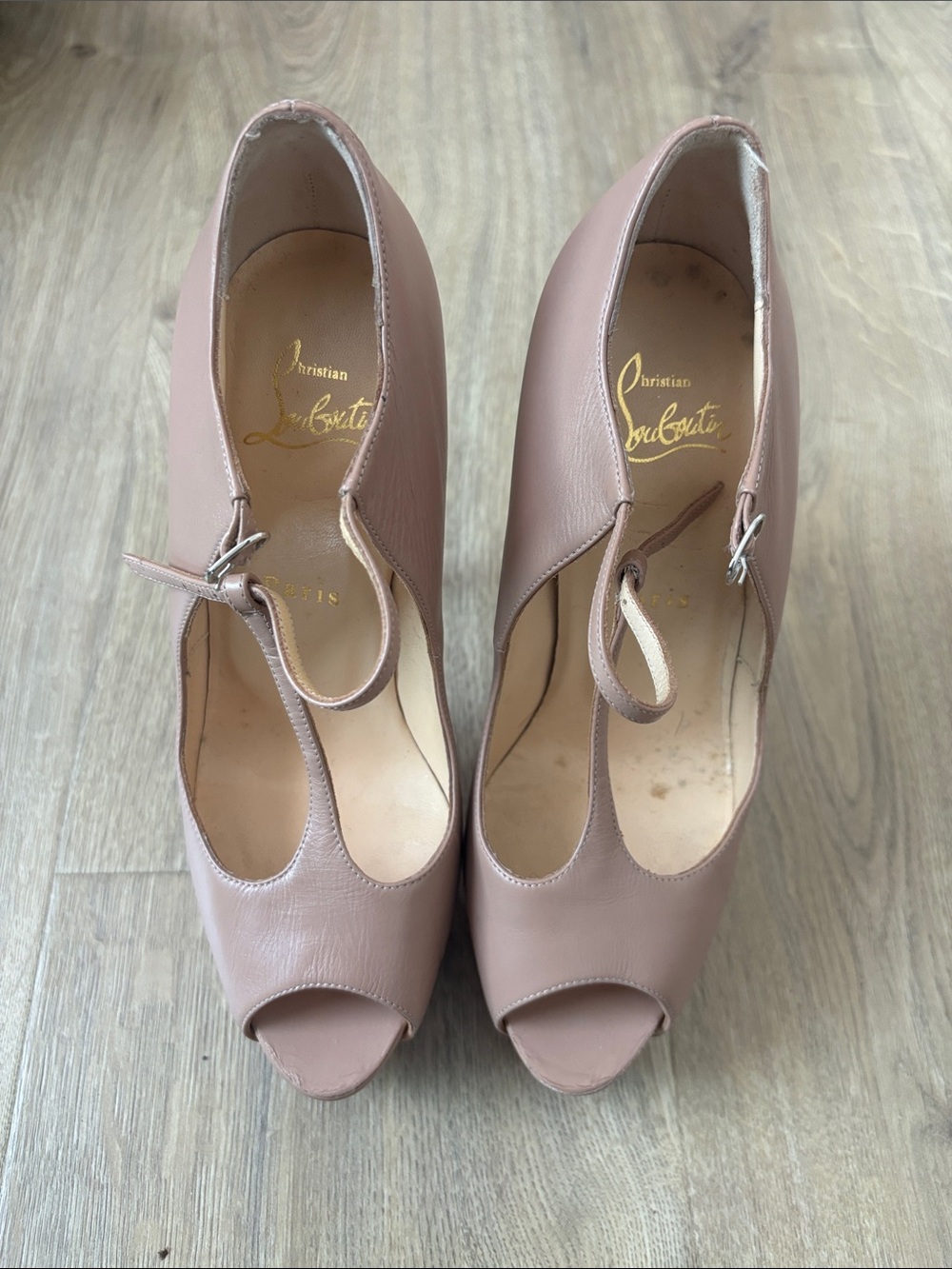 Christian Louboutin Dusty Pink Peep-Toe Mary Jane Heels